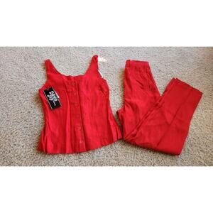 Vintage Dawn Joy Fashions Two Piece Set‎ Red Top & Pants Womens 9/10